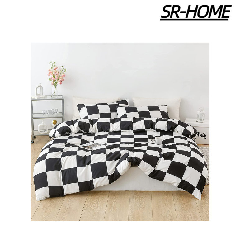 SRHOME Microfiber Plaid Duvet Cover Set Wayfair Canada